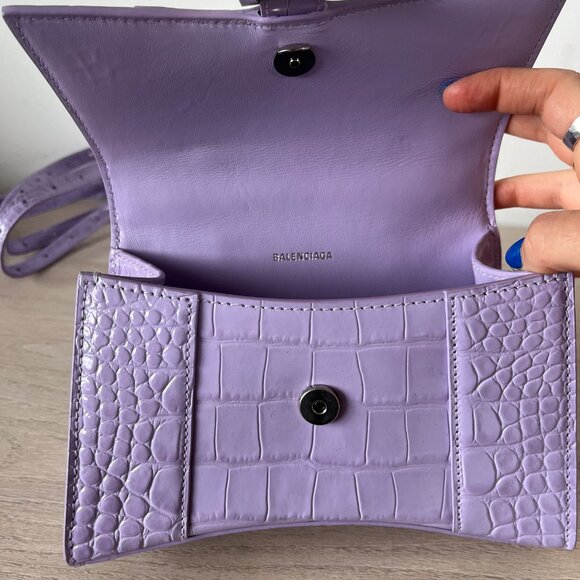 NWT Balenciaga Hourglass Small Top Handle Bag Lilac Croc Embossed Leather - Picture 9 of 11